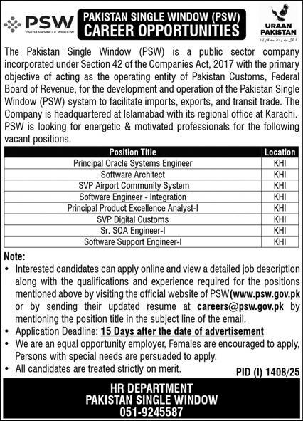 Jobs in Pakistan Single Window Islamabad